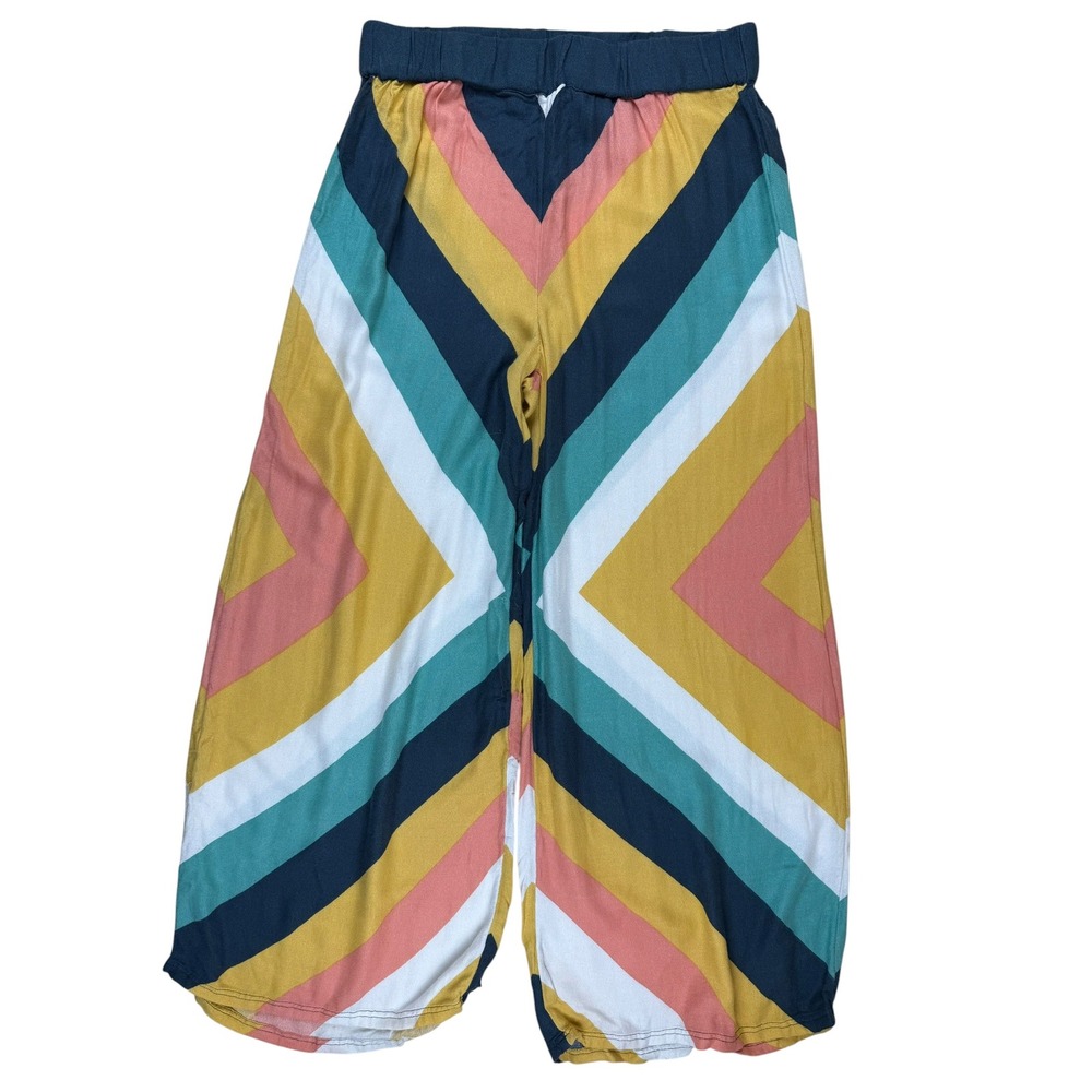 O'Neill Large Culotte Wide Leg Boho Chevron Stripe Viscose Multi Color Beach